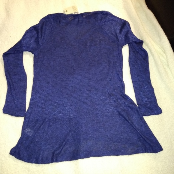 One World Heather Blue and Black Embellished High/Low Knitted Lightweigh Sweater - Picture 2 of 6